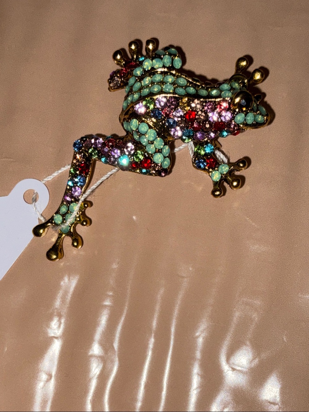 NWT INCREDIBLE STUDDEDMulticolor Crystal Frog Brooch Pin